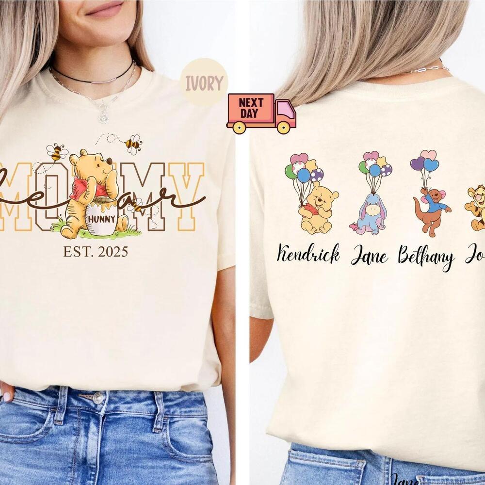 Mama Nana Gigi Daddy Grandma Bear Shirt, Mom Shirt, Kid Name Shirt 2 Sided